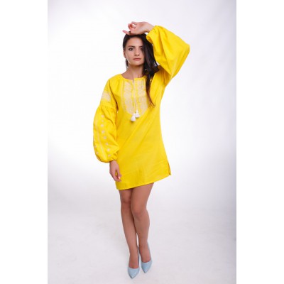 Embroidered Mini Dress "Bright Sunshine" Yellow